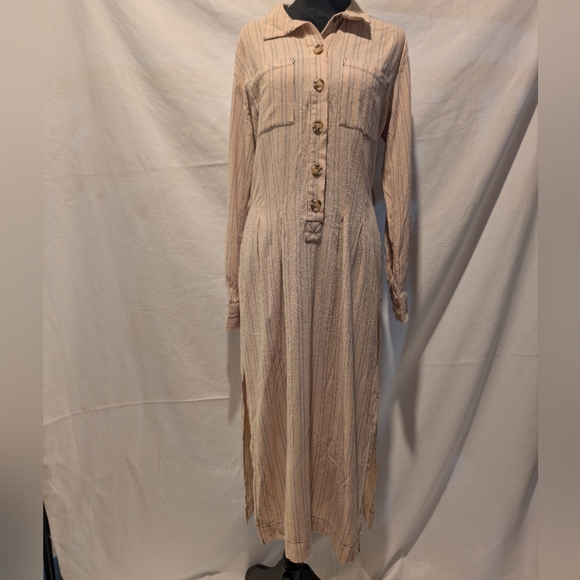 FP Free People Audrey linen blend stripe midi shirt dress (Belt Not Included) - Picture 3 of 13